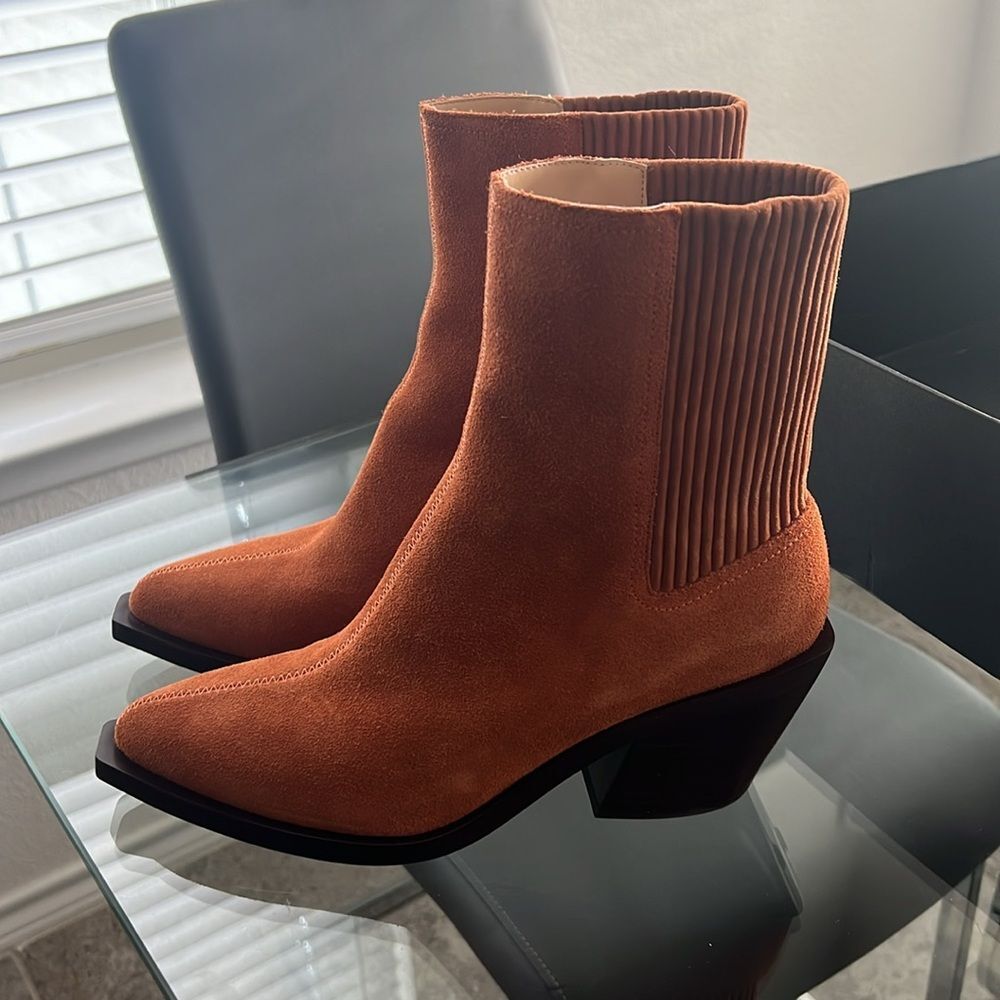 COACH Prestyn Ankle Booties Burnished Amber, Leather Suede, New, Size 9 - Picture 8 of 16